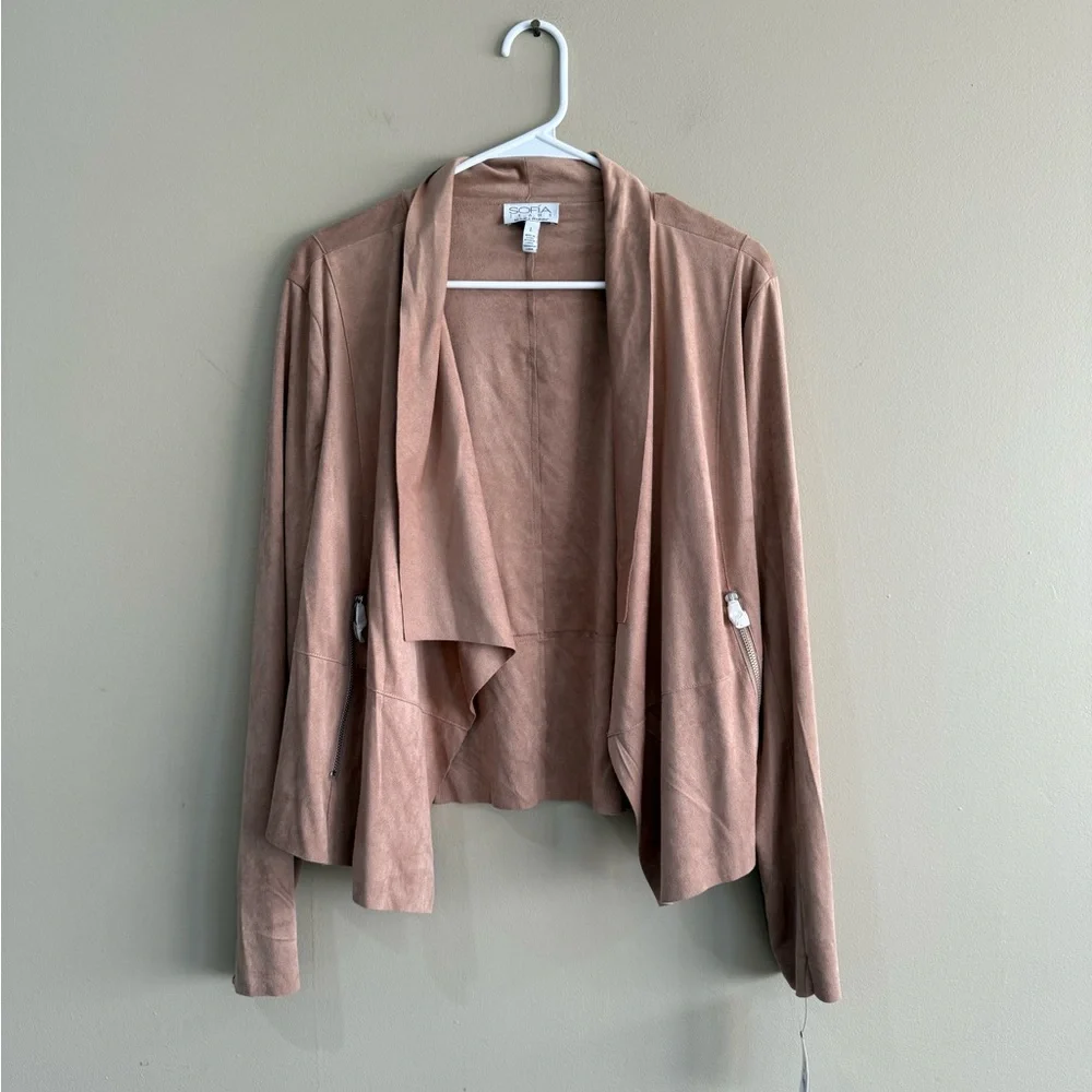 NWT Sofia by Sofia Vergara Tan Faux Suede Blazer - Picture 2 of 8